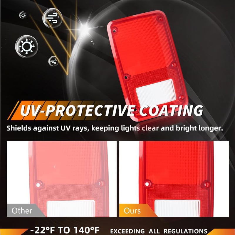 MOTRUM Tail Light Lens Compatible with 1978-1993 Dodge Truck Van, [DOT] [IP67 Waterproof] Tail Lamp Lens (Left + Right), Replace OEM #4057973 4057972 | CH2808102 CH2809102, 1 Pair, Red Lens - Image 2